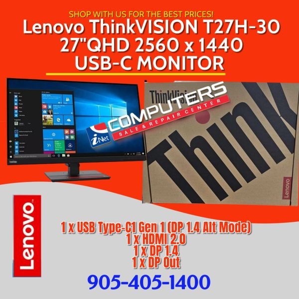 Lenovo ThinkVision P27H-30 27″ QHD 2560 X 1440 USB C  Monitor BRAND NEW FACTORY SEALED